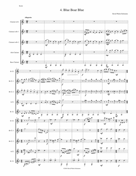 Blue Boar Blue for clarinet quintet ( E flat, 2 B flats, alto and bass)