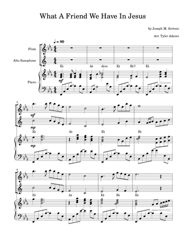 What A Friend We Have In Jesus (Flute and Alto Sax Duet with Piano) (arr. Tyler Adams)
