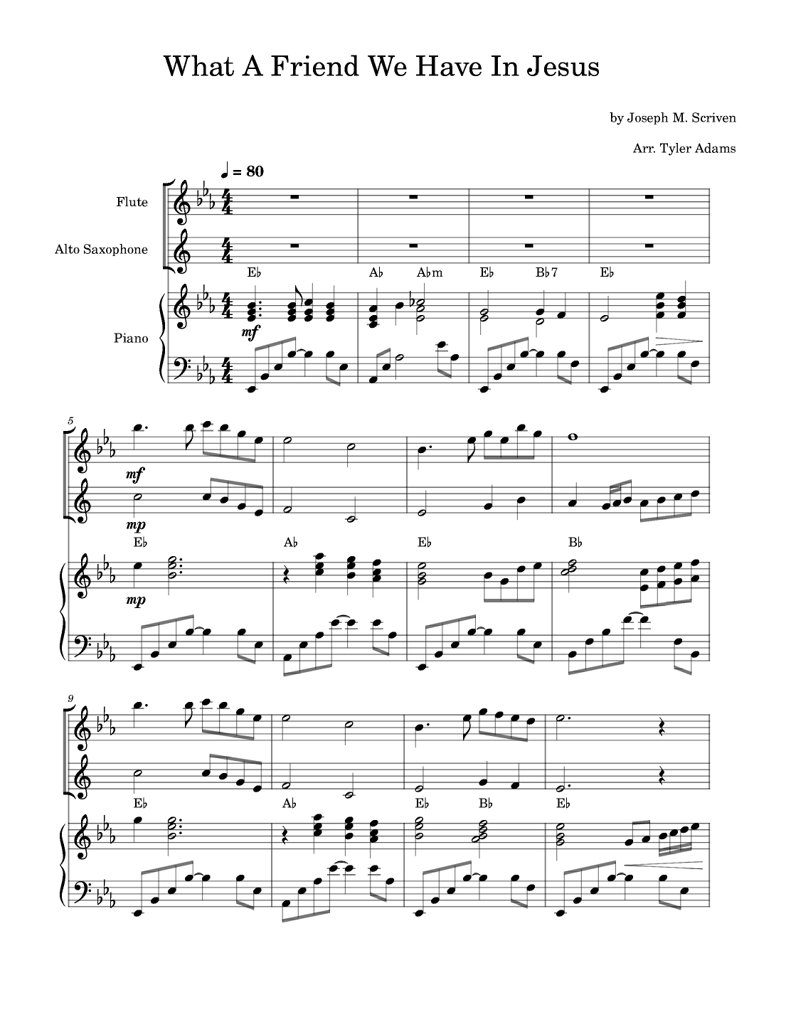 What A Friend We Have In Jesus (Flute and Alto Sax Duet with Piano) (arr. Tyler Adams)