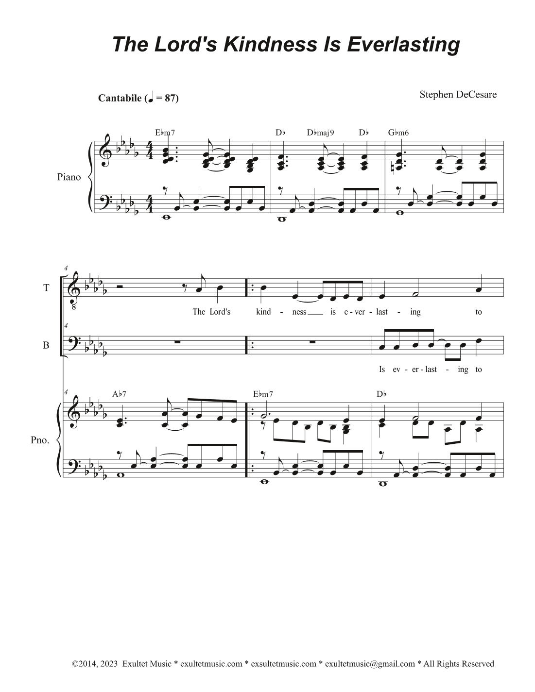 The Lord's Kindness Is Everlasting (2-part choir - (TB)
