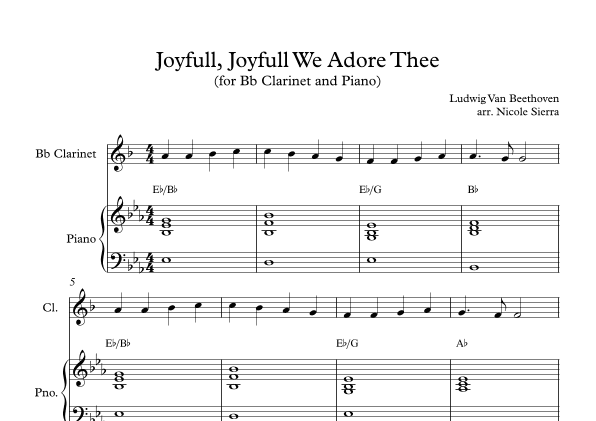 Joyfull, Joyfull, We Adore Thee for Bb Clarinet and Piano (arr. Nicole Sierra)