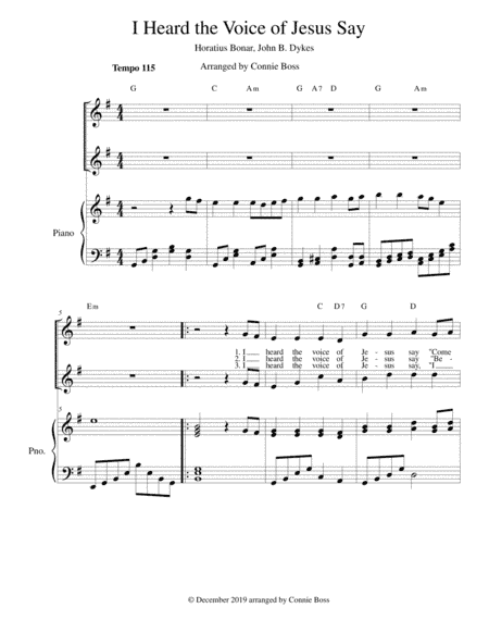 I Heard the Voice of Jesus Say -  vocal duet and piano (arr. Connie Boss)