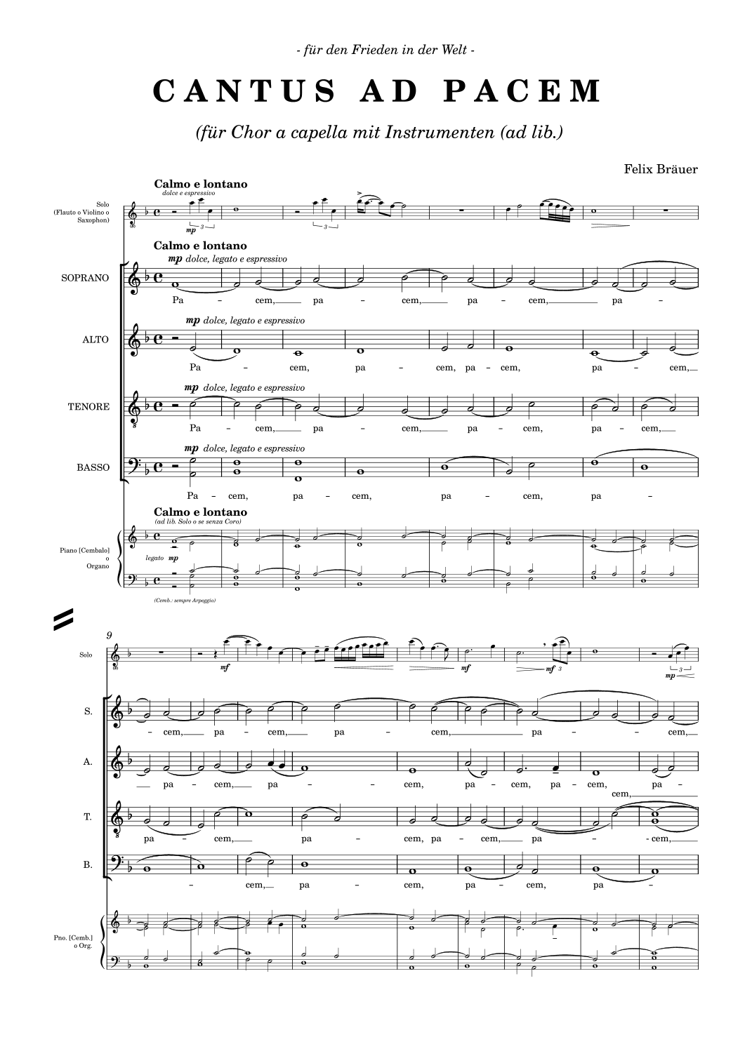 Cantus ad Pacem (SATB, Instrument ad lib.)