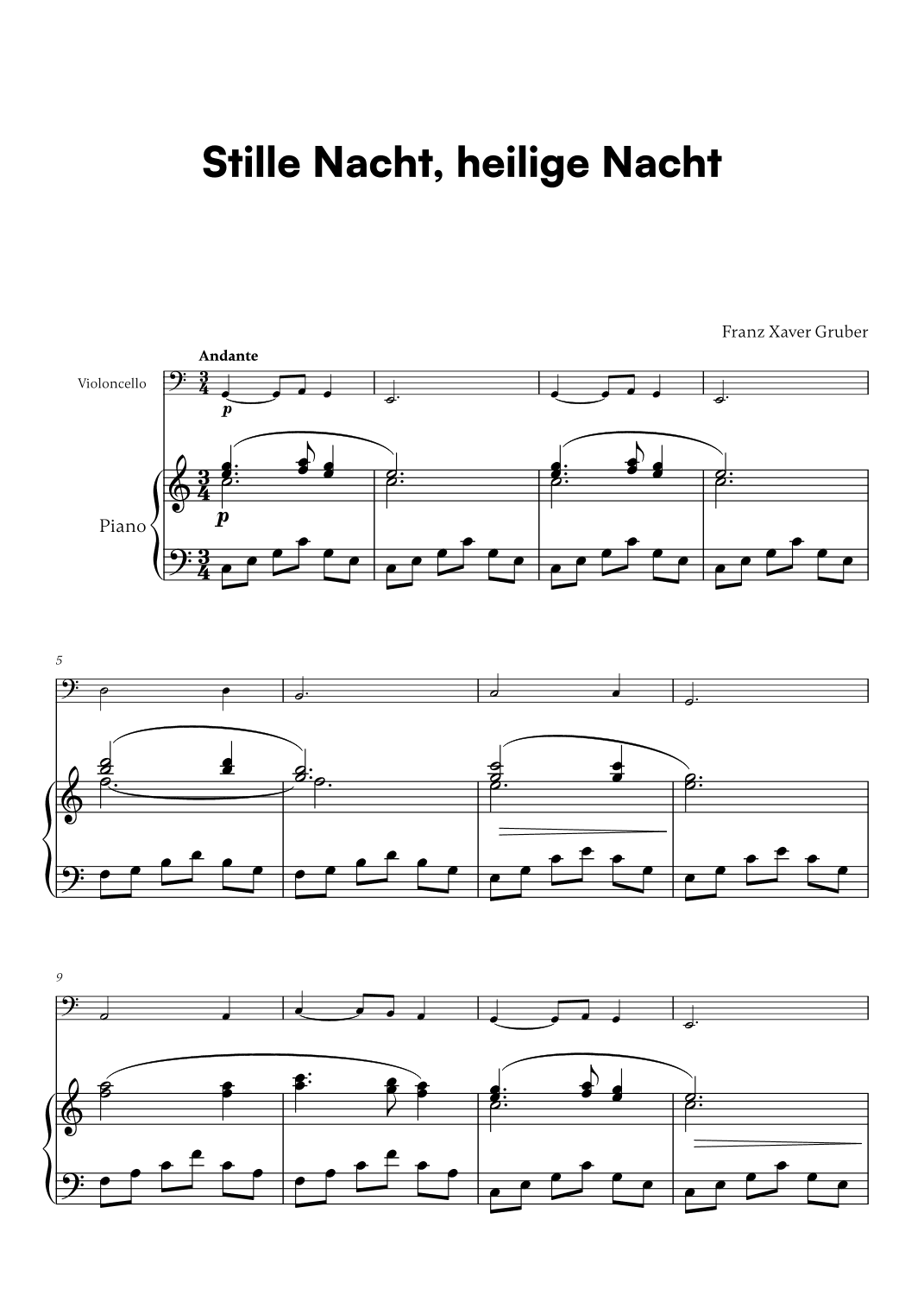 Franz Xaver Gruber - Stille Nacht, heilige Nacht (for Cello and Piano) (arr. Cadenza Editions)