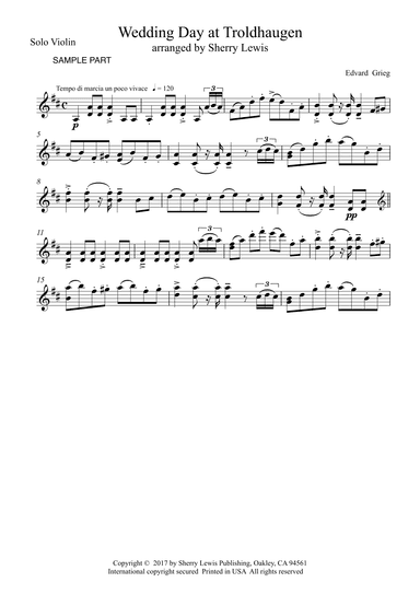 WEDDING DAY AT TROLDHAUGEN Violin Solo, Intermediate Level (arr. Sherry Lewis)
