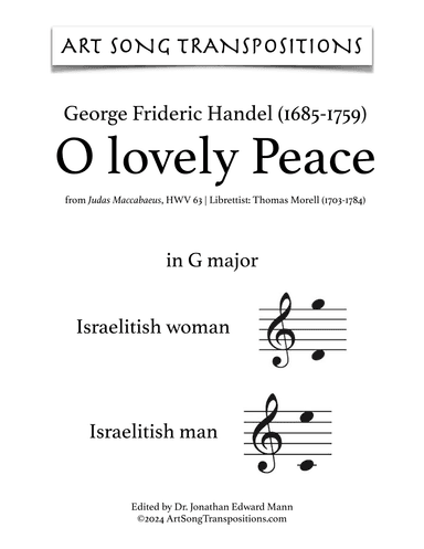 HANDEL: O lovely peace (transposed to G major) (arr. ArtSongTranspositions.com)