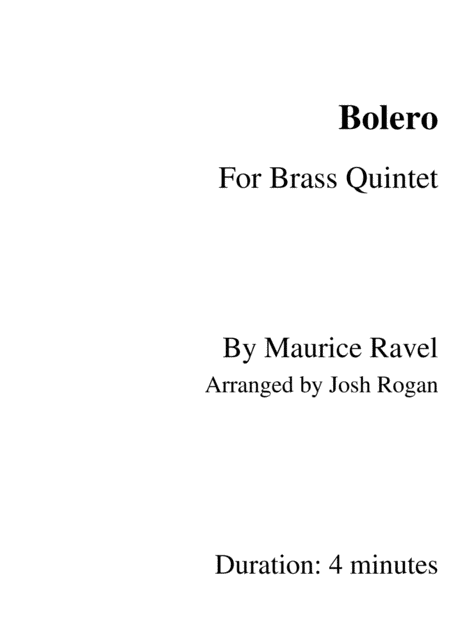 Ravel Bolero- For Brass Quintet, arr. Josh Rogan (arr. Josh Rogan)