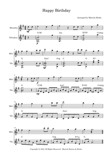 Happy Birthday - Parabéns Pra Você (Vibes and Marimba) (arr. Marcelo Borba)