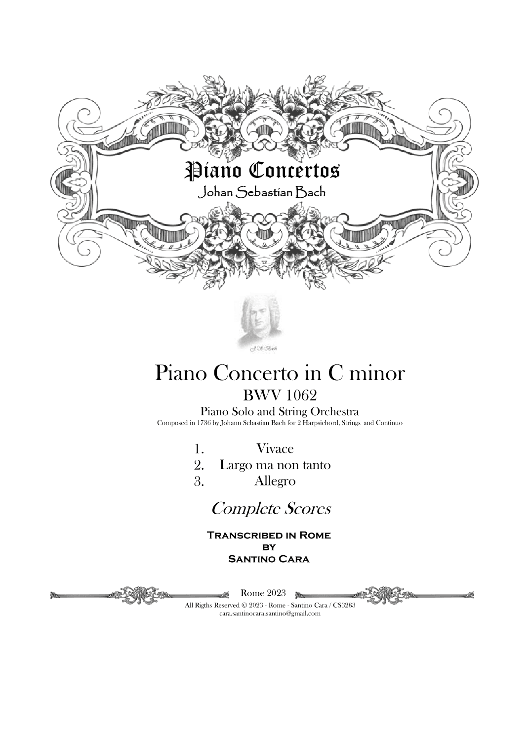 Bach - Piano Concerto in C minor BWV 1062 for Piano solo and String Orchestra (arr. Santino Cara)
