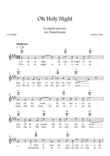 Oh Holy Night (E major - TABS - with lyrics) (arr. Duda Oriontte)