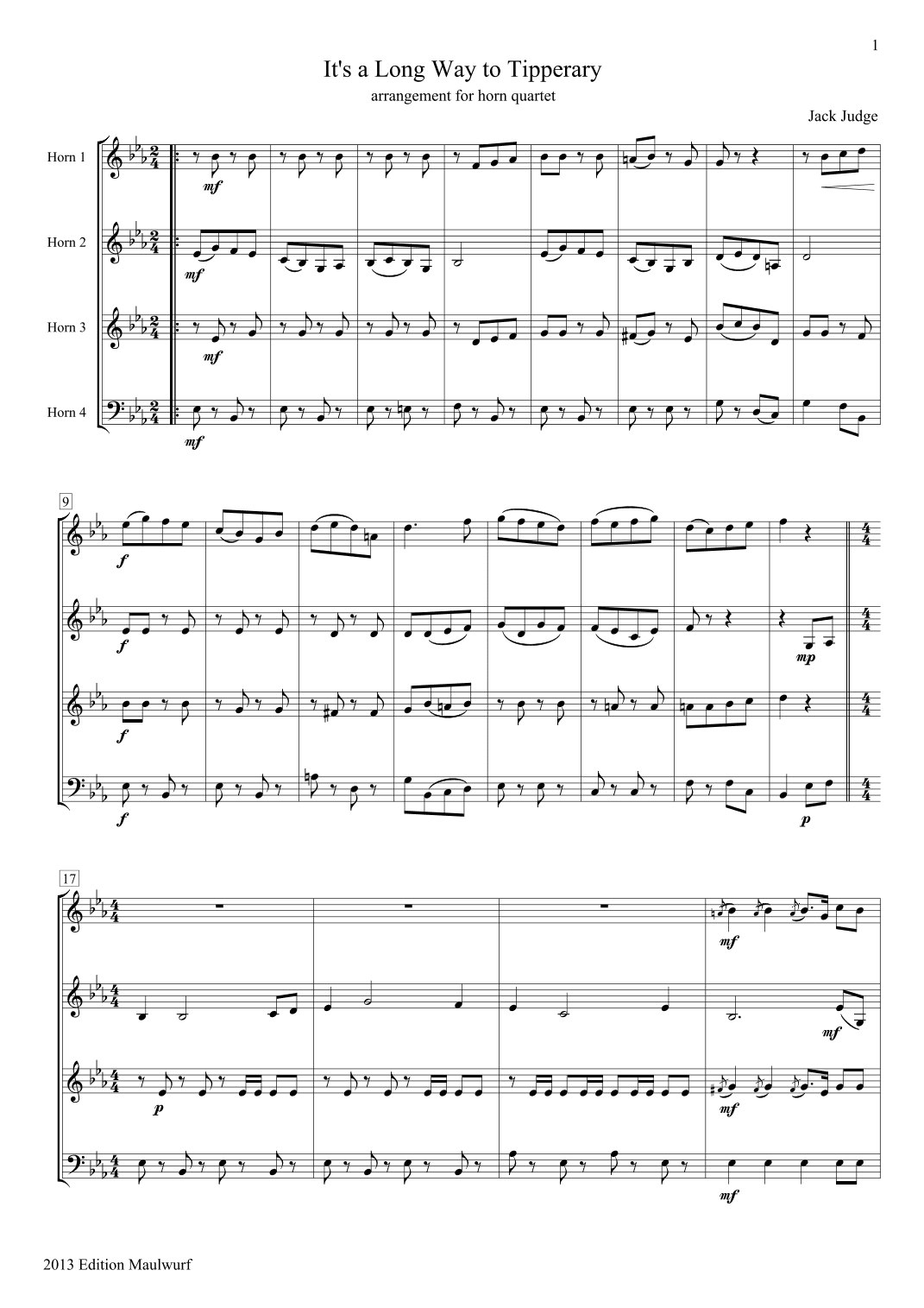 It's a Long Way to Tipperary (arr. Edition Maulwurf)