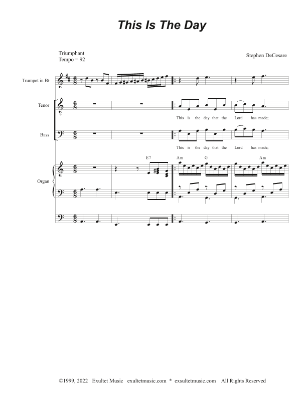 This Is The Day (Duet for Tenor and Bass solo)