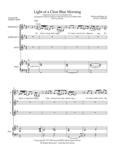 Light Of A Clear Blue Morning (arr. Derek Cross)
