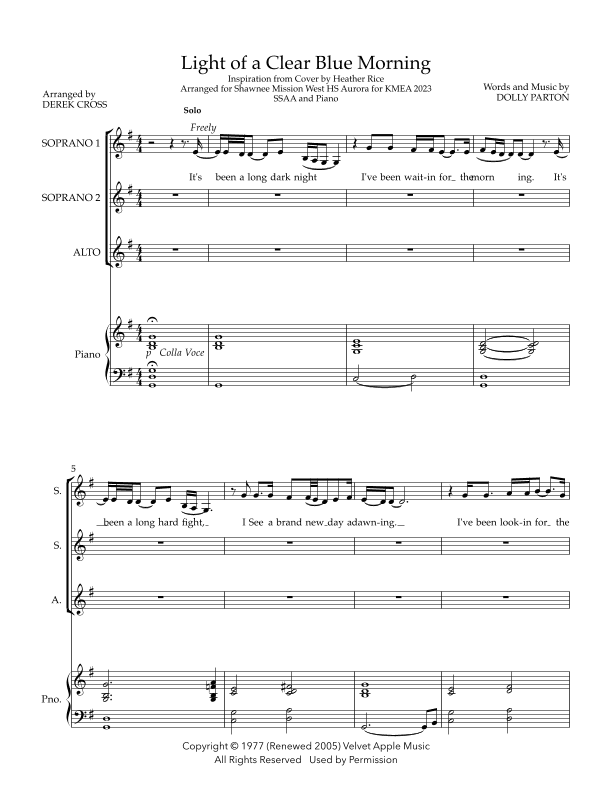 Light Of A Clear Blue Morning (arr. Derek Cross)