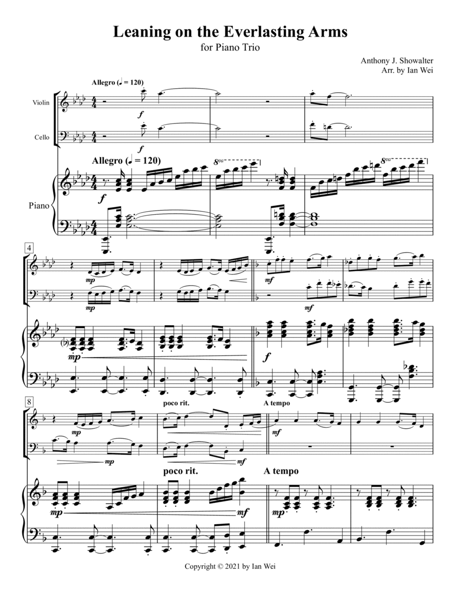 Leaning on the Everlasting Arms for Piano Trio (arr. Ian Wei)