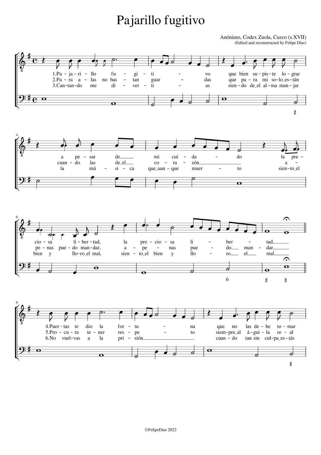 Pajarillo fugitivo (arr. Early Music Scores)