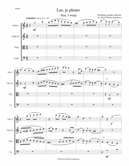 Las, je pleure (Alas, I weep) for string quartet (arr. David Warin Solomons)