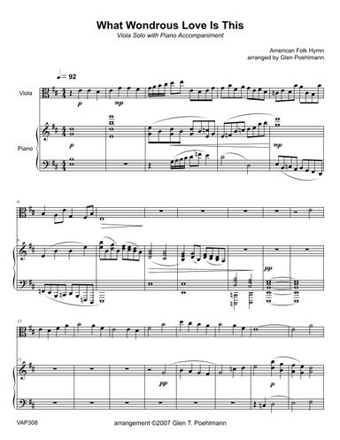 WHAT WONDROUS LOVE IS THIS - Viola Solo with Piano accompaniment (arr. Glen Poehlmann)