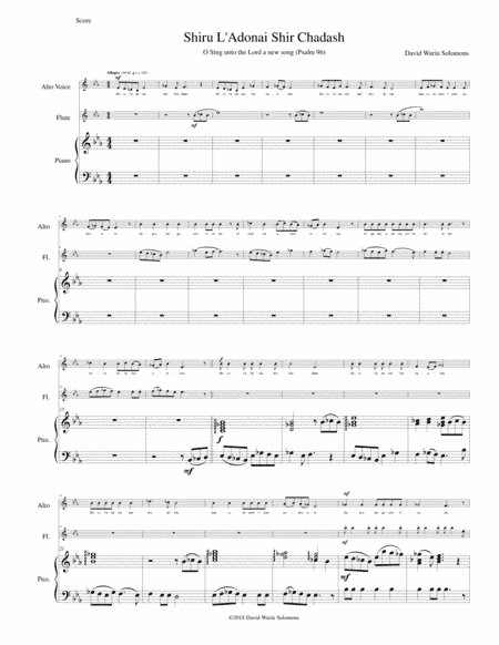 Shiru l'adonai shir chadash Sing unto the Lord a new song. Verses 1 - 4, for alto, flute, piano