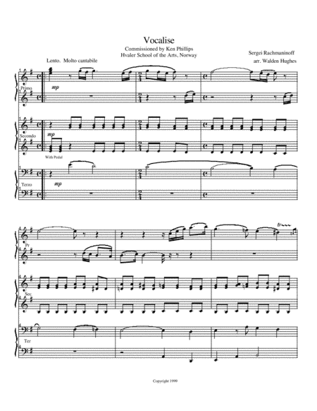 Vocalise 1 Piano 6 Hands Trio (arr. Dr. Walden Hughes)