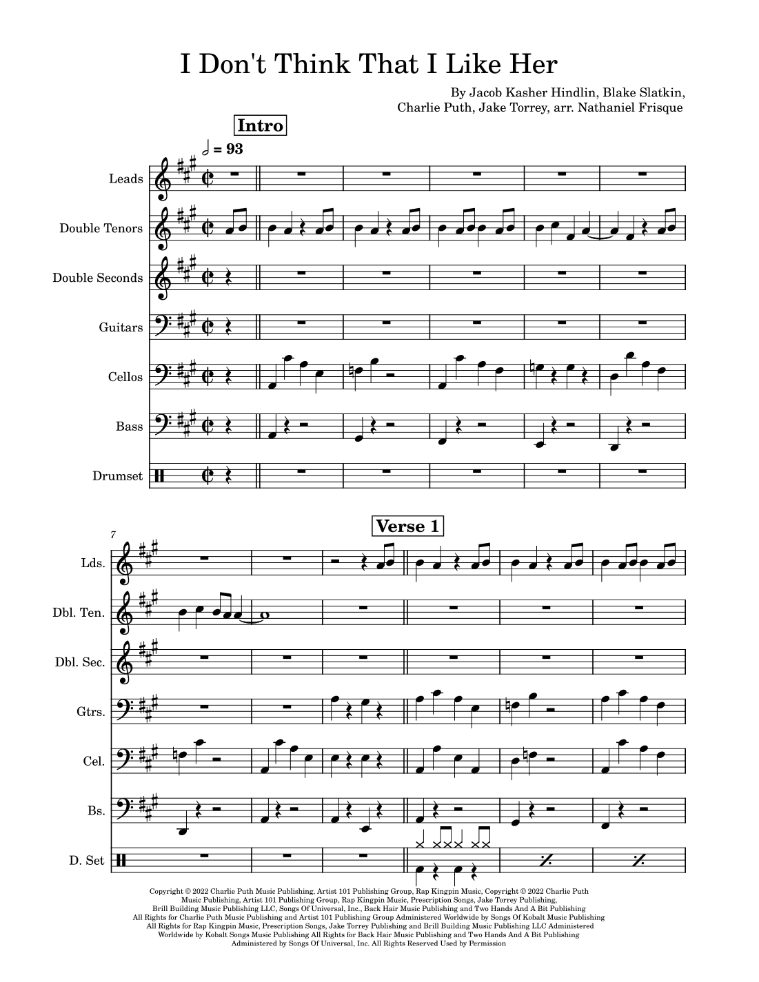 I Don't Think That I Like Her (arr. Nathaniel Frisque)