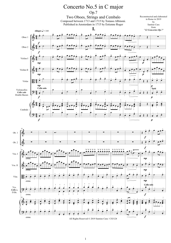 Albinoni - Concerto No.5 in C major Op.7 for Two Oboes, Strings and Cembalo (arr. Santino Cara)