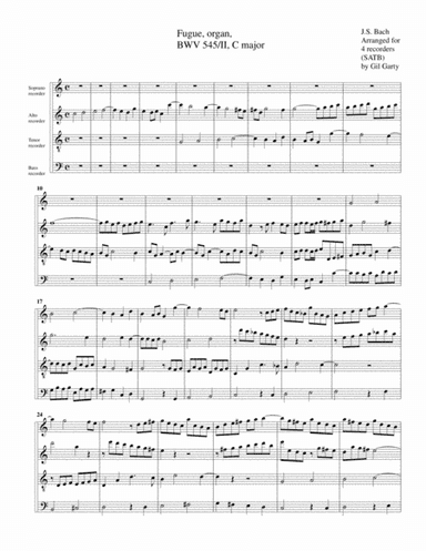 Fugue for organ, BWV 545/II (Arrangement for 4 recorders) (arr. Gil Garty)