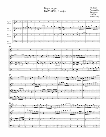 Fugue for organ, BWV 545/II (Arrangement for 4 recorders) (arr. Gil Garty)