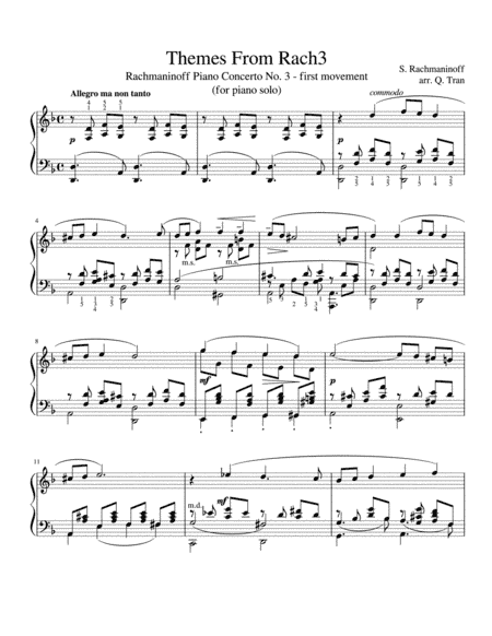 Themes From Rach3 - Rachmaninoff Piano Concerto No 3 - 1st movement - Piano Solo Arrangement (arr. Quoc Tran)