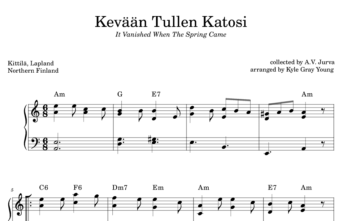 Kevään Tullen Katosi (It Vanished When The Spring Came) (piano solo) (arr. Kyle Gray Young)