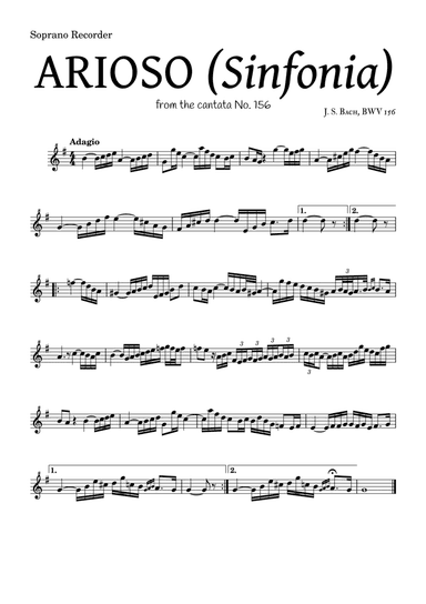 ARIOSO, by J. S. Bach (sinfonia) - for Soprano Recorder and accompaniment (arr. Leyandder Trustworthy)