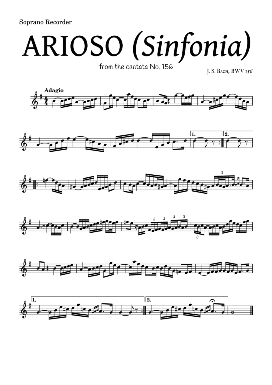 ARIOSO, by J. S. Bach (sinfonia) - for Soprano Recorder and accompaniment (arr. Leyandder Trustworthy)
