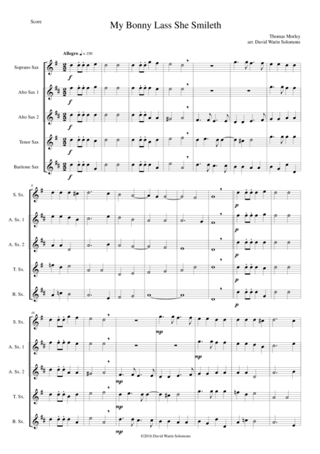 My bonny lass she smileth for saxophone quintet (arr. David Warin Solomons)