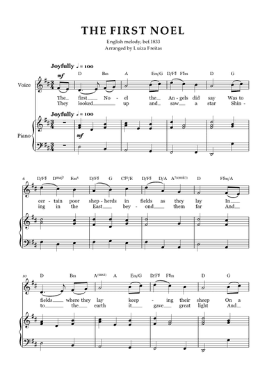 The First Noel - Medium Voice  and Piano (arr. Luíza Freitas)