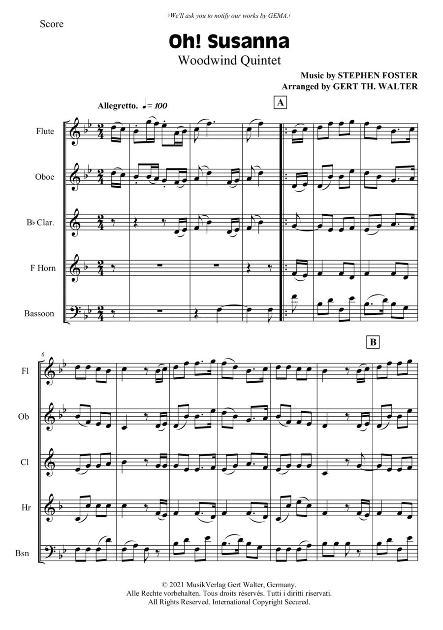 Oh! Susanna (arr. Gert Th. Walter)