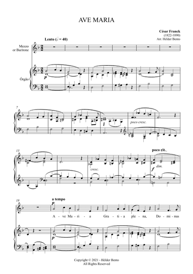 Avé Maria - César Franck for Medium Voice (arr. H. Bento)