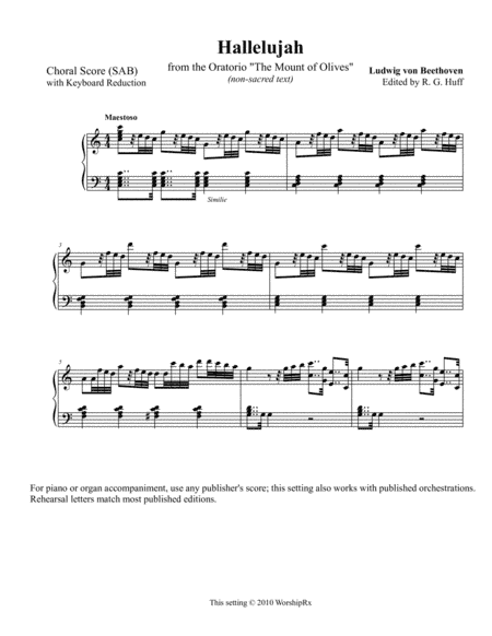 "Hallelujah" from THE MOUNT OF OLIVES (Beethoven) SAB with non-sacred text