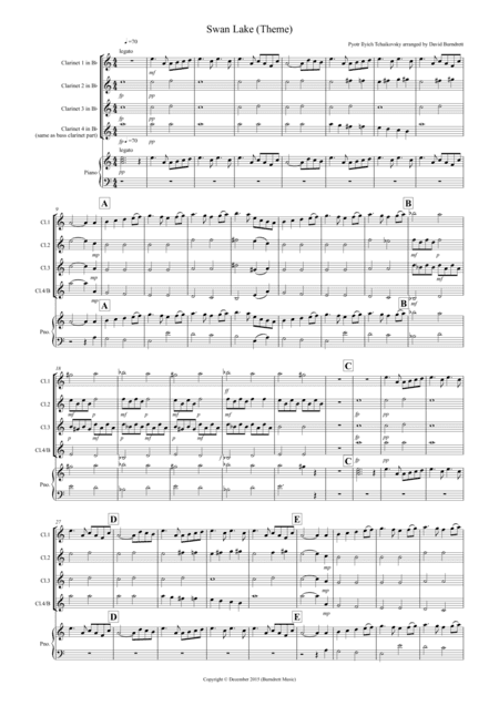 Swan Lake Theme for Clarinet Quartet (arr. David Burndrett)