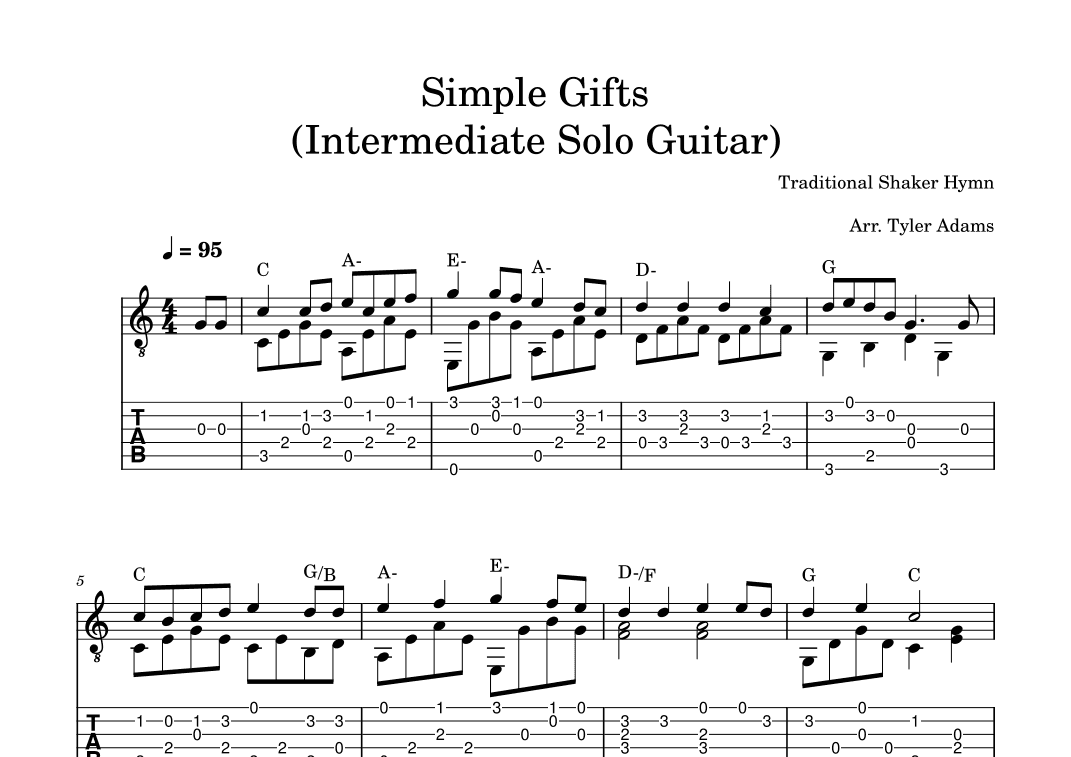Simple Gifts (Intermediate Solo Guitar) (arr. Tyler Adams)