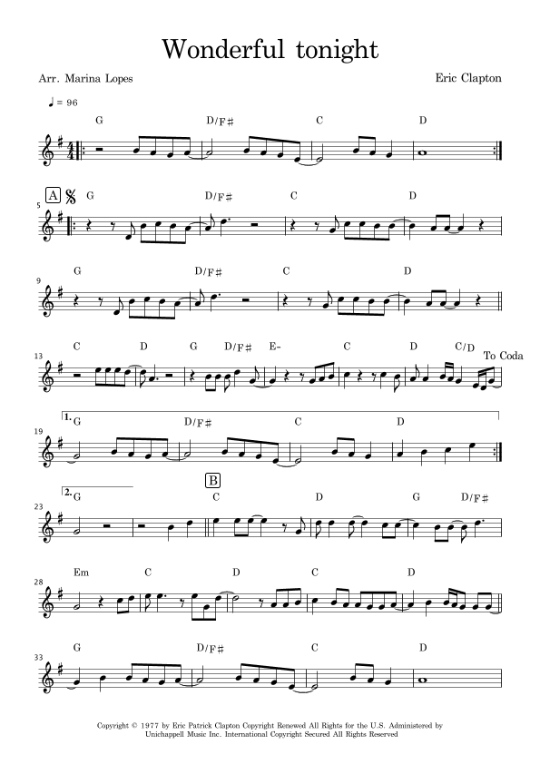 Wonderful Tonight (arr. Marina Lopes)