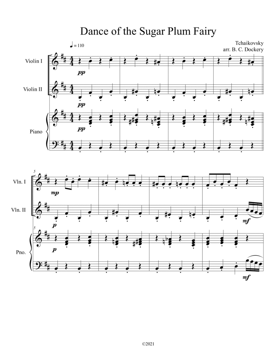 Dance of the Sugar Plum Fairy (Violin Duet with Piano Accompaniment) (arr. B. C. Dockery)