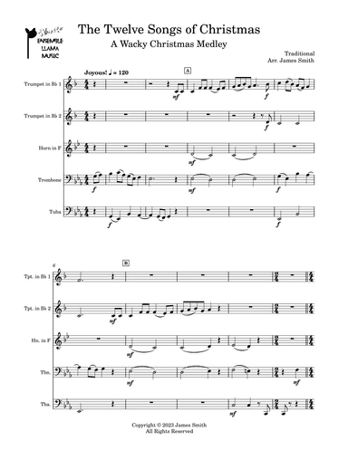 The Twelve Songs of Christmas: A Wacky Christmas Medley for Brass Quintet