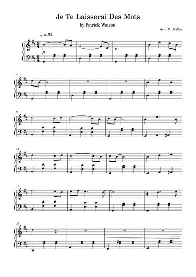 Je Te Laisserai Des Mots (arr. Magdalena Galka)