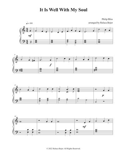 It Is Well With My Soul (When Peace Like a River) – easy piano (arr. Raluca Bojor)