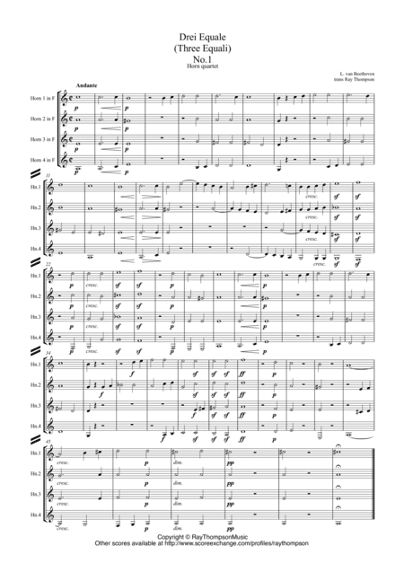 Beethoven: Drei Equale (Three Equali) WoO 30 written for trombone quartet - horn quartet (arr. Ray Thompson)
