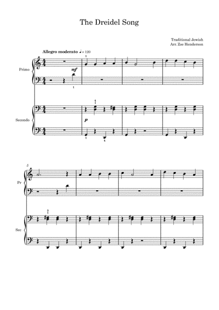 The Dreidel Song (Easy Piano Duet) (arr. Zoe Henderson)