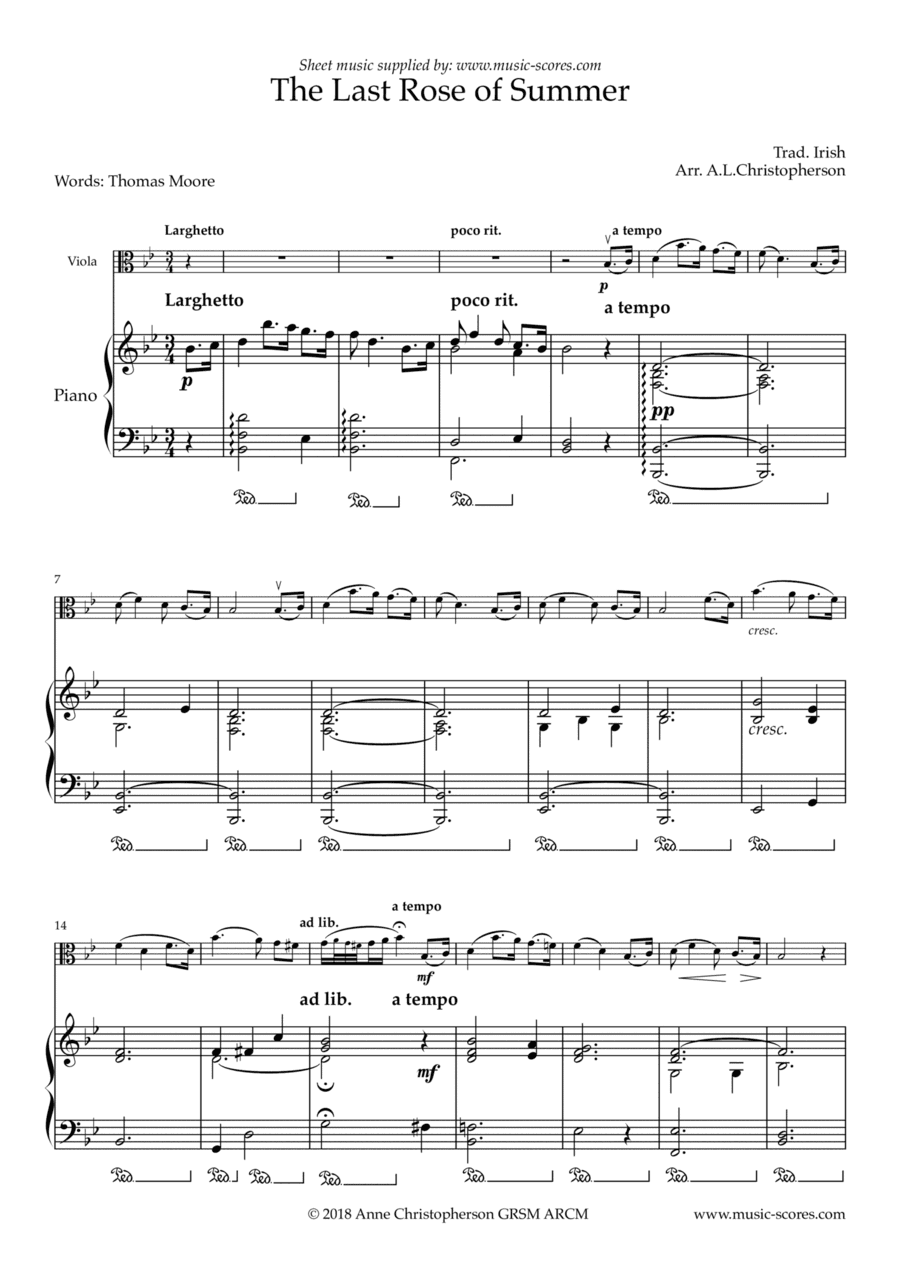 The Last Rose of Summer - Viola and Piano (arr. Anne L Christopherson GRSM ARCM)