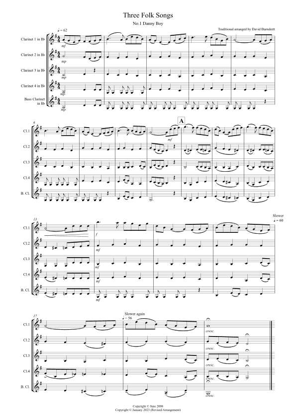 3 Folk Songs for Clarinet Quintet (arr. David Burndrett)