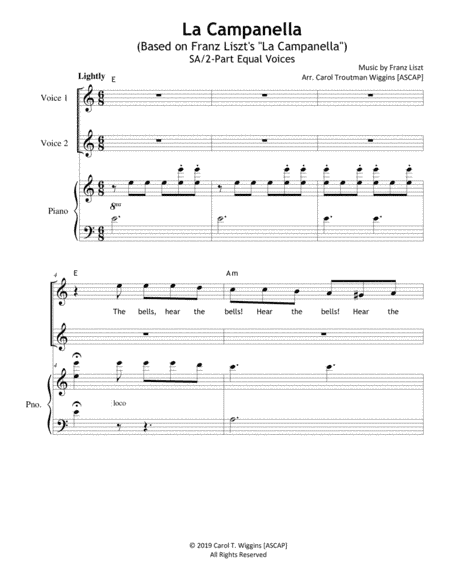 La Campanella (Based on Franz Liszt's "La Campanella") SA/2-part (arr. Carol Troutman Wiggins [ASCAP])