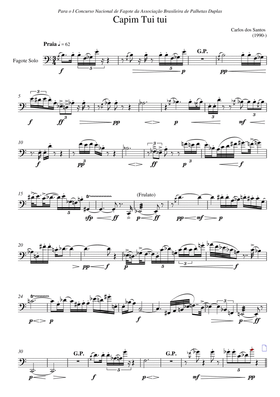 Capim Tui tui for Bassoon solo